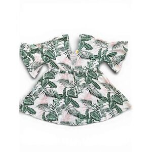 C&C California Linen Palm Leaf Print Kimono Cover Up‎ White Green Pink Size M